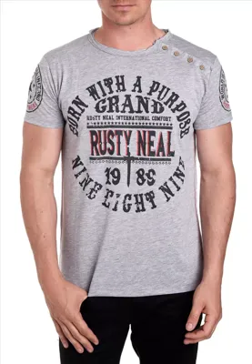 Rusty Neal - Heren T-Shirt - Grijs - Zachte Stof - Italianstyle