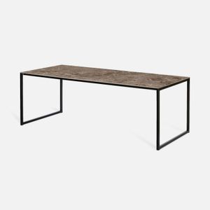 Marrone Sienna rechte eettafel met bruin marmerlook keramisch blad en stalen onderstel zwart