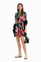 Korte skaterjurk met bloemen - BLACK - M - thumbnail