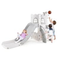 6-in-1 Kinderglijbaan met Basketbalring & Telescoop Kinderglijbaan set Grijs