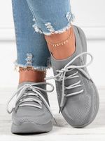 Mesh Platform Solid Color Lace-Up Flyknit Lightweight Soft Sole Slip-On Sneakers - thumbnail
