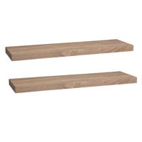 Zwevende wandplank Bassline - 2x - bruin eiken - 80 cm - hout - boekenplank - muurplank