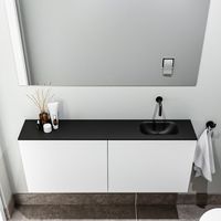 Zaro Polly toiletmeubel 120cm mat wit met zwarte wastafel zonder kraangat rechts - thumbnail