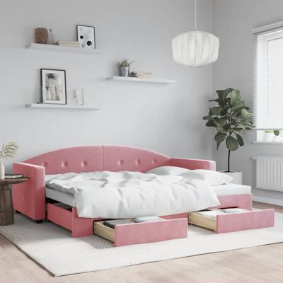 Slaapbank met onderschuifbed en lades 80x200 cm fluweel roze