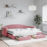 Slaapbank met onderschuifbed en lades 80x200 cm fluweel roze