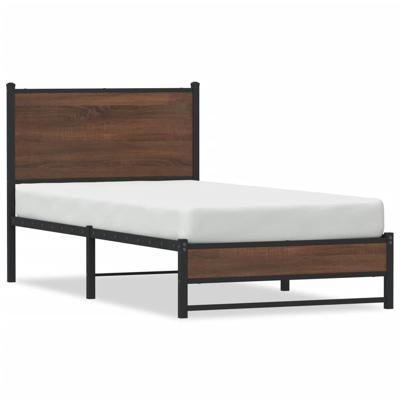 Bedframe met hoofdbord metaal bruin eikenkleurig 90x200 cm