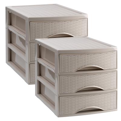 Ladekastje bureau organizer SORTED - 2x - 3 lades - beige - L26 x B35 x H28 cm - kunststof