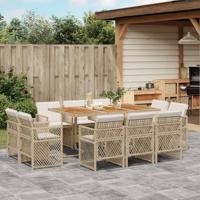 11-delige Tuinset met kussens poly rattan beige