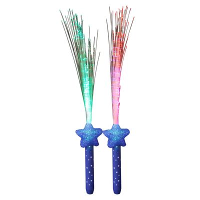 Licht toverstaf - 2x - blauw - magische LED verlichting - fiberstick stervormig Licht toverstaf - 2x - blauw - magische LED verlichting - fiberstick stervormig