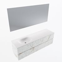 MONDIAZ VICA 160cm badmeubel onderkast Carrara 4 lades. Wastafel Moon links zonder kraangat, kleur Talc met spiegel LED. - thumbnail