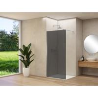 Van Rijn Products ST01 vaste wand - 98x200cm - grijs rookglas - - dikte 8mm - stabilisatiestang - muurprofiel - RVS Geborsteld ST01500100GRBNM