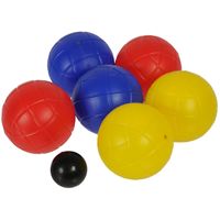 Jeu de boules set 6 gekleurde ballen/1 but met draagtray