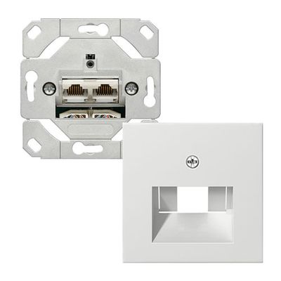 CAT5 inbouw 2 x RJ45 Cat.5e met inzetplaat wit glanzend