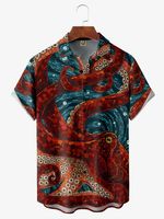 Octopus Chest Pocket Short Sleeve Hawaiian Shirt