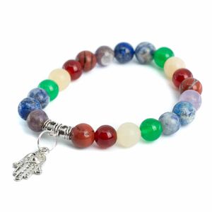 Edelsteen Armband 7 Chakra met Hamsa Hand - 8 mm