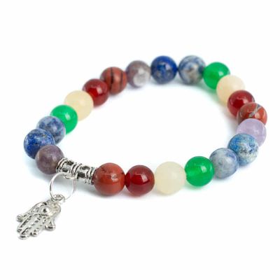 Edelsteen Armband 7 Chakra met Hamsa Hand - 8 mm
