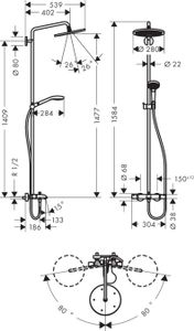 Hansgrohe Croma Select S opbouw regendouche met badthermostaat en 28cm hoofddouche chroom