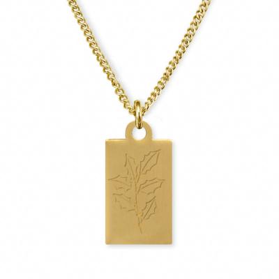 Gegraveerde geboortebloem ketting OUD DESIGN - Stainless steel - Goud - Rechthoek - December - hulst
