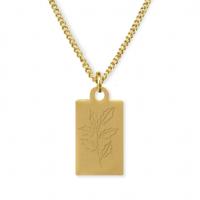 Gegraveerde geboortebloem ketting OUD DESIGN - Stainless steel - Goud - Rechthoek - December - hulst