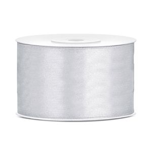 1x Zilveren satijnlint rollen 3,8 cm x 25 meter cadeaulint verpakkingsmateriaal - Cadeaulinten