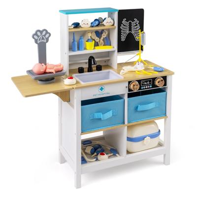 Dokterpraktijkset Houten Medisch Centrum met Bord Draagtas & Medische Accessoires Rollenspel-ziekenhuisset-Wit