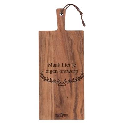 Teakhout Serveerplank Recht Met Eigen Tekst | laten bezorgen