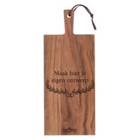Teakhout Serveerplank Recht Met Eigen Tekst | laten bezorgen
