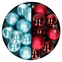 Kerstballen 24x stuks - mix donkerrood en ijsblauw - 6 cm - kunststof - Kerstbal - thumbnail