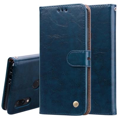 Business stijl olie Wax textuur horizontale Flip lederen case voor Xiaomi Redmi 7 met houder & kaartsleuven & portemonnee (blauw)