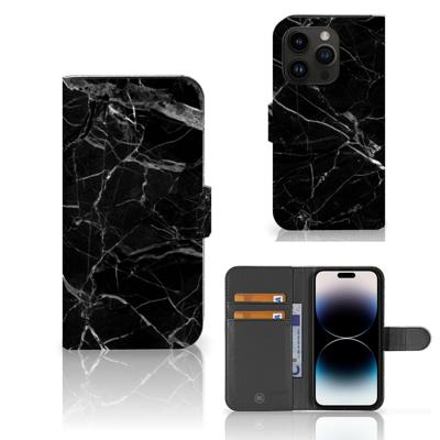 iPhone 15 Pro | Bookcase | Marmer Zwart - Origineel Cadeau Vader | Portemonnee hoesje
