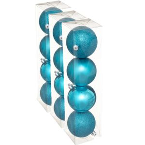 12x stuks kerstballen turquoise blauw mix kunststof 8 cm