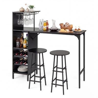 Bartafel met 2 Krukken Pubtafel en Kruk met Wijnrek voor 6 Flessen Eettafel en Stoelen Bistrotafel voor Woonkamer/Keuken Zwart