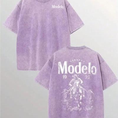 Modelo Men's Cotton Graphic T-Shirt - Loose Fit Casual Street Style Purple / XXL