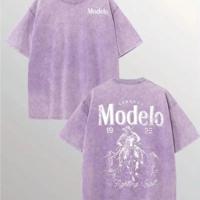 Modelo Men's Cotton Graphic T-Shirt - Loose Fit Casual Street Style Purple / XXL