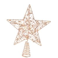 Verlichte kerst piek - ster - goud - H27 cm - met 15 leds - kunststof - kerstboompiek - thumbnail