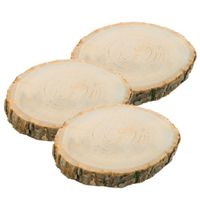 Decoratie boomschijf met schors - 3x - hout - D30 x H2 cm - rond - thumbnail