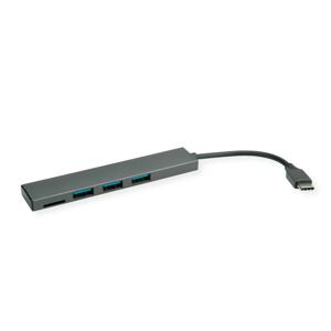 ROLINE USB 3.2 Gen 1 hub, 3-voudig, type C aansluitkabel, met CardReader