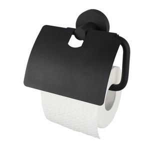 Haceka Kosmos toiletrol houder met klep rond zwart mat
