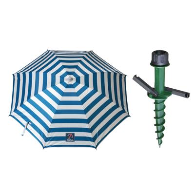 Parasol met dikke grondharing - blauw/wit mix - polyester - Dia 220 cm - voor het strand - Zomers
