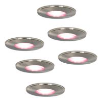 Set van 6 Vegas - Smart inbouwspot - IP44 waterdicht - 5,5 Watt 345 Lumen - Wifi + Bluetooth - RGBWW - GU10 - Google Home, Amazon Alexa en Siri - Voor binnen, buiten en badkamer - RVS