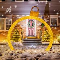 314 cm Voorverlichte Kerstboog Feestelijke Lichtboog met Decoratieve Gouden Kap 300 Warmwitte LED-Lampjes Kabelbinders Haringen