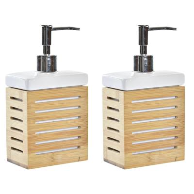 Items Zeeppompje/dispenser - 2x - bamboe wit - 300 ml - 10 x 19 cm - keuken/toilet/badkamer - lotion