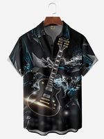 Music Guitar Chest Pocket Short Sleeve Hawaiian Shirt