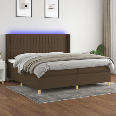 Boxspring met matras en LED stof donkerbruin 200x200 cm