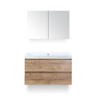 Maxx XL Badmeubelset 100 cm - Natuur Eiken - Wastafel Just Zonder kraangat - met Spiegelkast