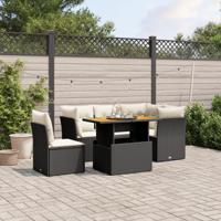 5-delige Loungeset met kussens poly rattan zwart