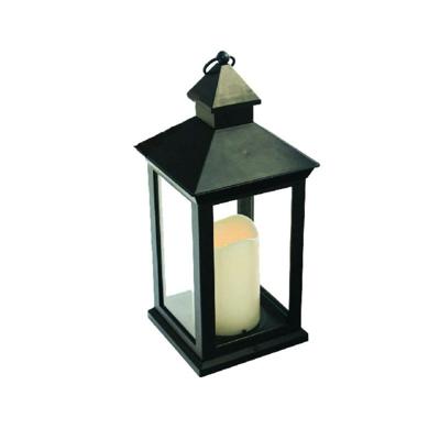 Lantaarn - zwart - met LED kaars - 10.5 x 10.5 x 24 cm - sfeerlicht - binnen / buiten