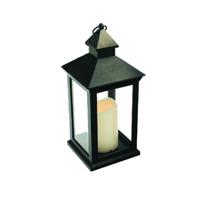 Lantaarn - zwart - met LED kaars - 10.5 x 10.5 x 24 cm - sfeerlicht - binnen / buiten
