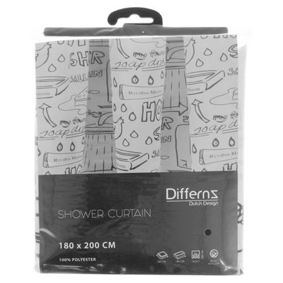 Douchegordijn Differnz Bath Polyester 180x200 cm Zwart Differnz