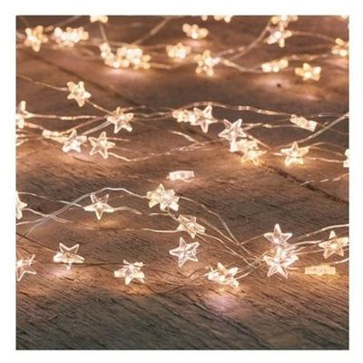 Draadverlichting - 2x - 20 led lampjes - sterren - warm wit - 100 cm - batterij - timer - lichtsnoer